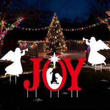 5Pcs JOY Nativity Scene Decorations, Joy Nativity Yard Sign, with Stake, Ange...