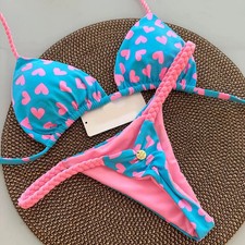 G String Bikini Set Split Print Lace Up Beach Swimsuits Women's Swimwear