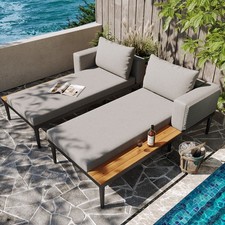 2 Seater Outdoor Daybed Garden Modular Sun Lounger w/ Thick Cushions Metal Frame