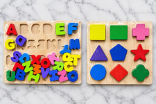 Wooden ABC Alphabet Letters Shapes Puzzle Board Set Ages 2-5