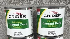 Lot of 2 Crider Fully Cooked Canned Ground Pork (2) 24oz  Cans. Exp 06/27! Prep