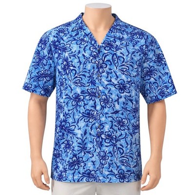 Aloha Republic Hawaiian Aloha Shirt 3XL Floral Hibiscus Flowers Outlines Blue