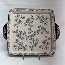 NEW Temptations By Tara Baking-Serving Tray Floral Lace Handles8"Wx8"Lx1"H*READ*