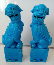 Vintage Pair of Chinese Ceramic Foo Dogs - Turquoise Blue 36cm