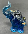 Fenton Blue Art Glass Vintage Elephant Hand Painted & Signed By D. Robinson #690
