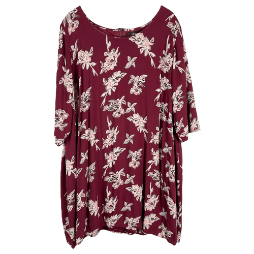 Ellos Plus Size 22 Dress Shift Maroon Floral Shift Mini Lined Back Zip 1514 - Picture 8 of 8