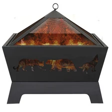 26" Outdoor Fire Pit Steel Square Wood Burning BBQ Patio Yard W/Rain Cover&Poker