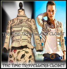 Kate Moss Topshop Cream Black Embroidery Aztec Pinstripe Jacket Victoriana Uk 10
