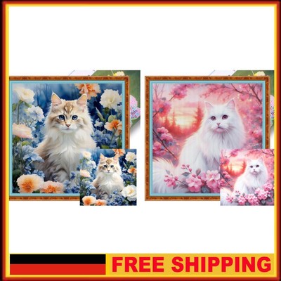 Full Embroidery Eco-cotton Thread 11CT Printed Flower Cat Cross Stitch 50x50cm