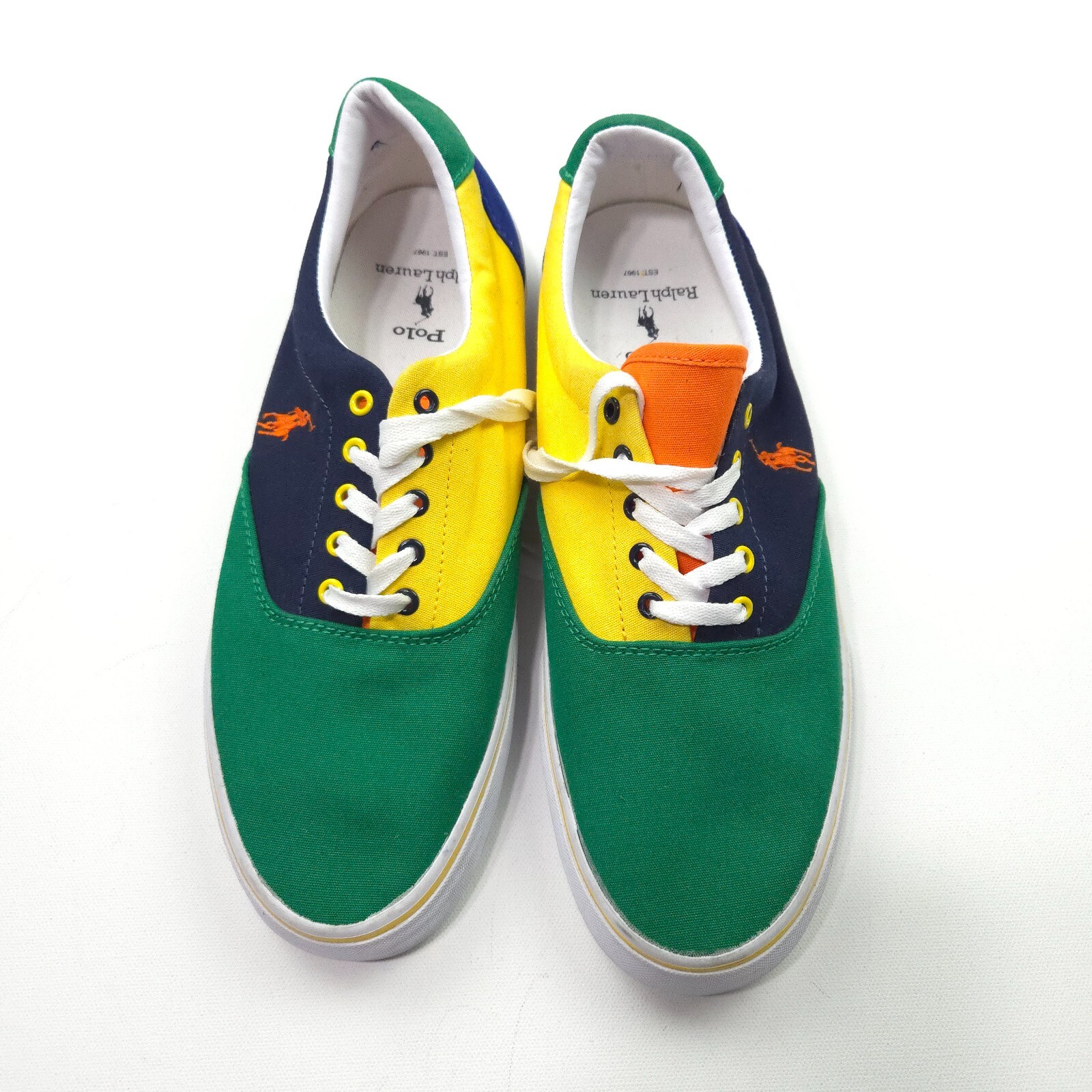SCARPE SNEAKER POLO RALPH LAUREN 8 5 COLORBLOCK VERDE BLU ARANCIONE PONY THORTON
