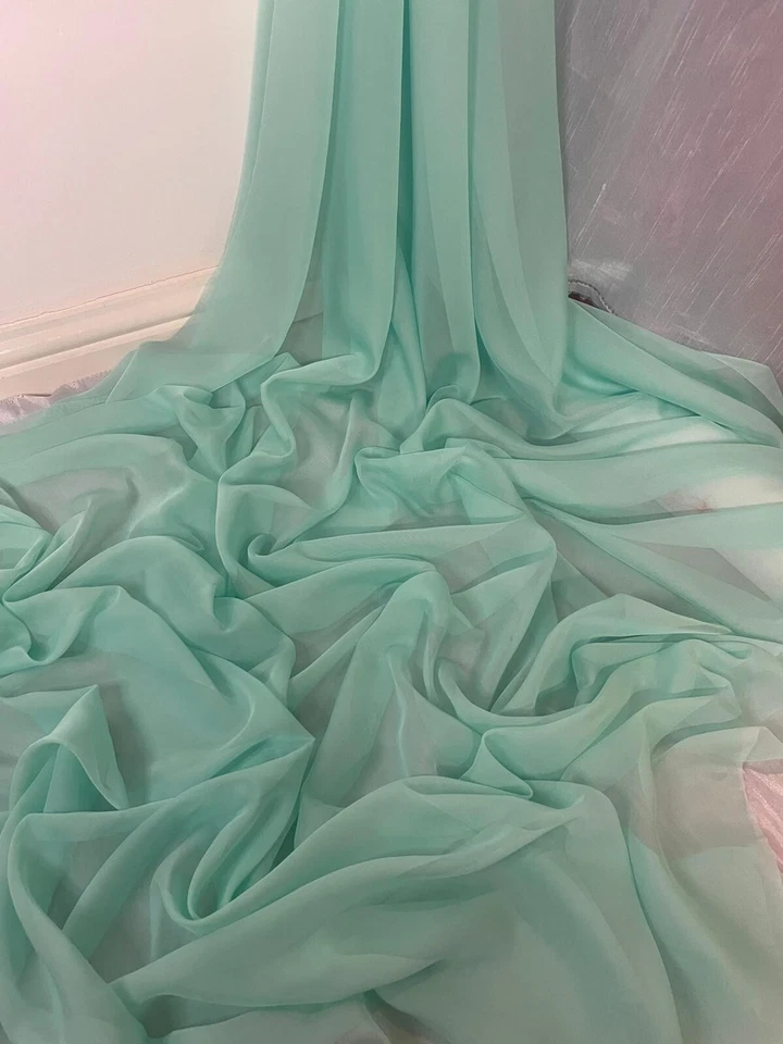 1 METER MINT GREEN SOFT CATIONIC CHIFFON 100% POLYESTER FABRIC 58” WIDE - Image 4 of 4