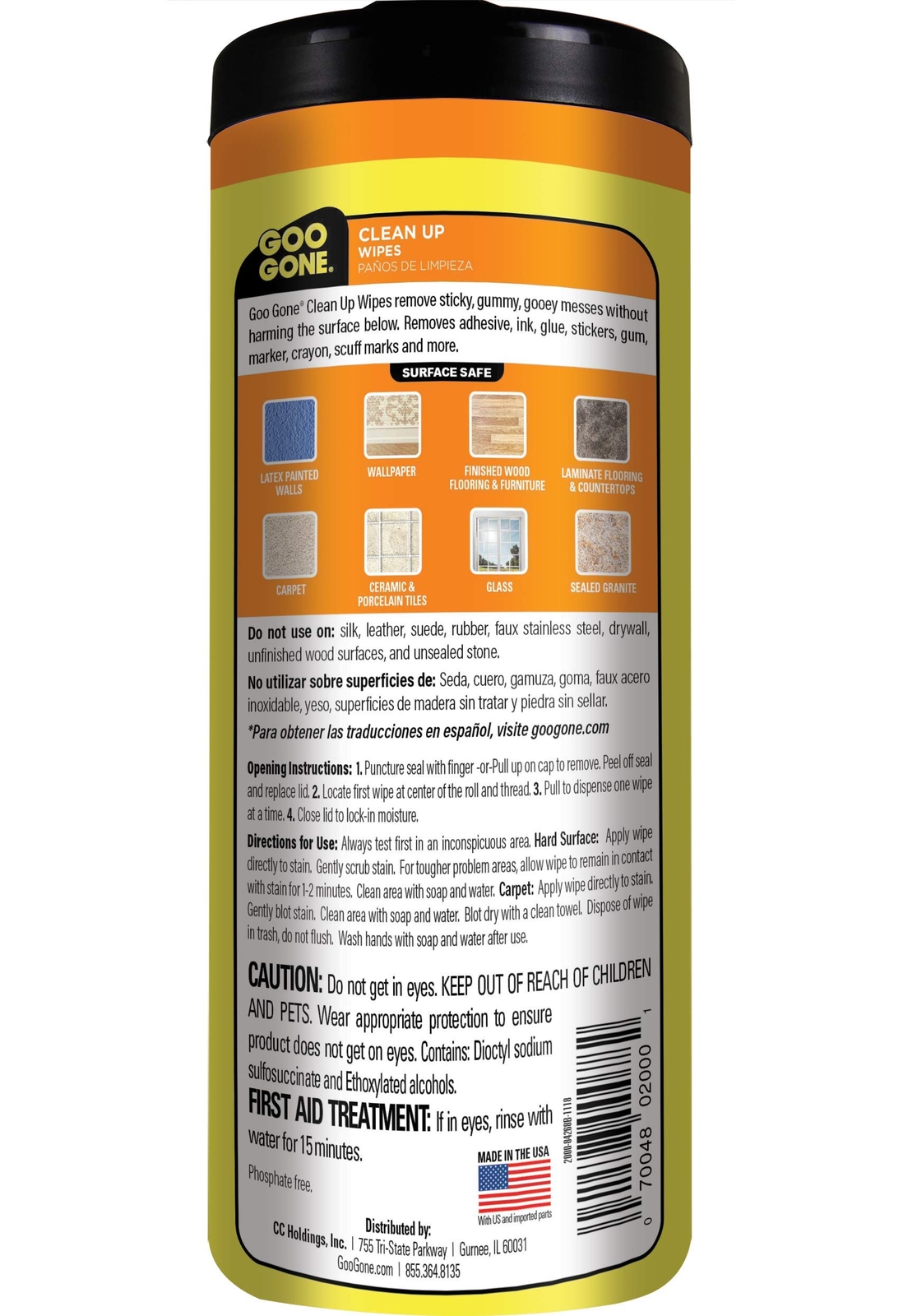 Goo Gone Surface Cleaning Wipes Tree Sap Crayon Adhesive Residue ...