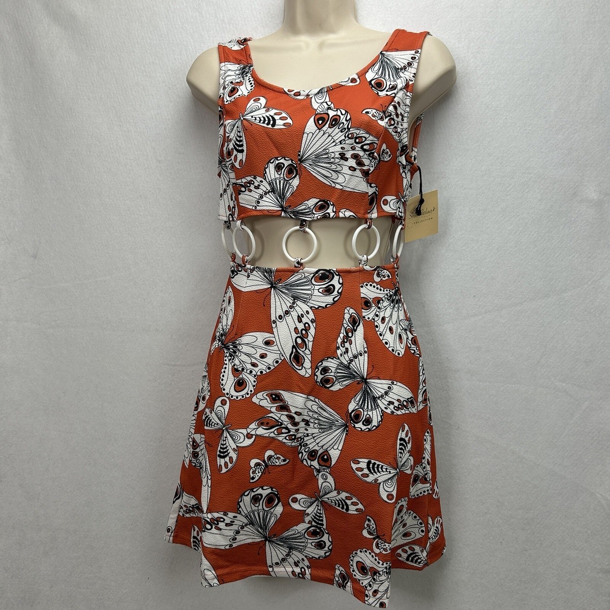 NWT Smak Parlour Orange Moth Cutout Dress Vintage Retro Style Sz 