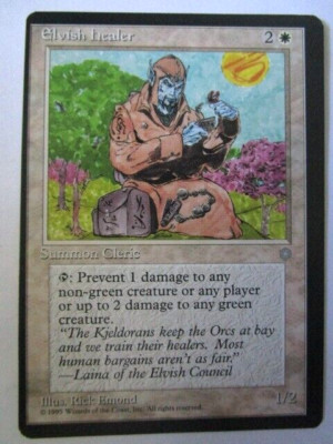 MTG Elvish Healer Ice Age Light Play Off Centered!!