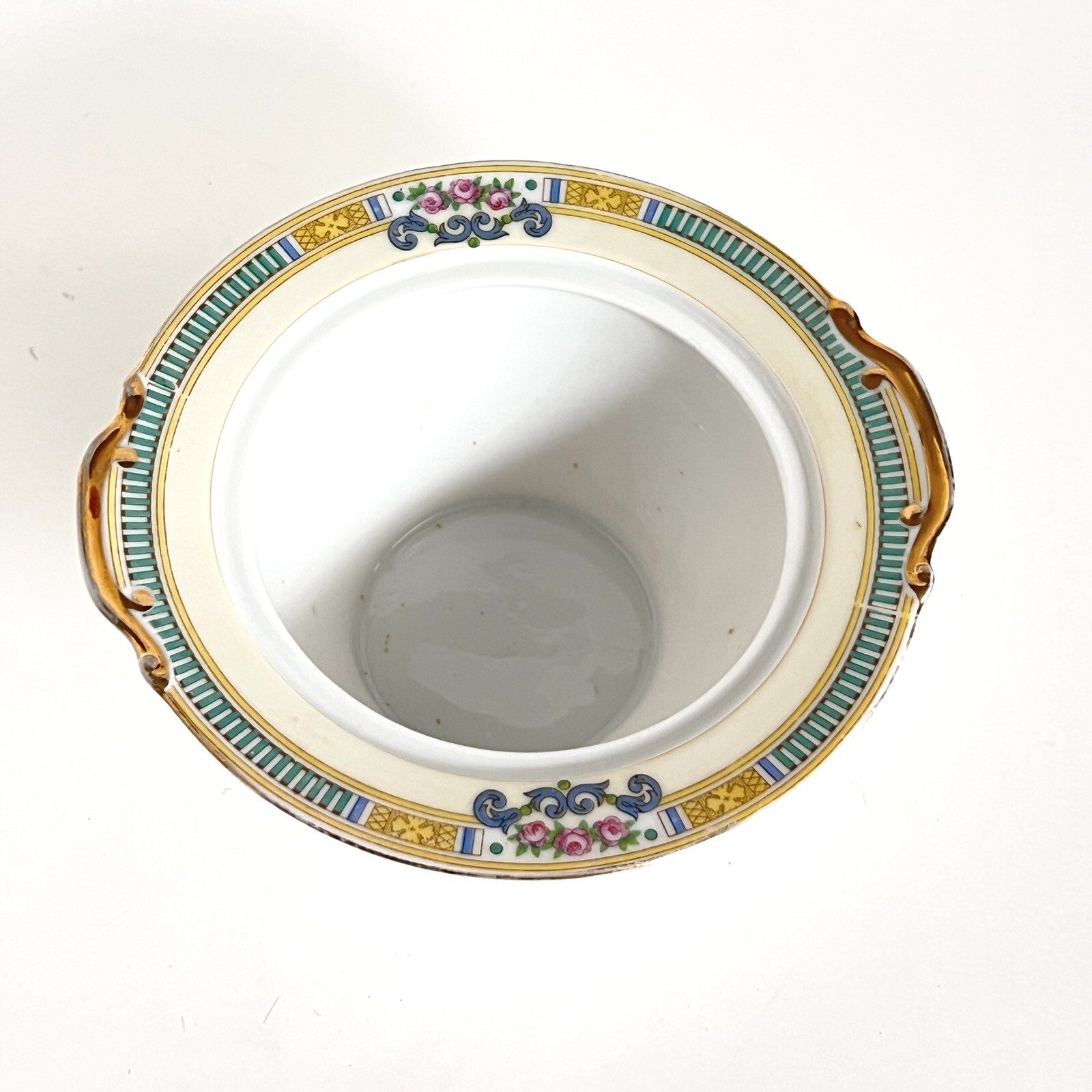 Japan Porcelain China Gold Green Pink Yellow Cream Sugar With Lid Art Deco