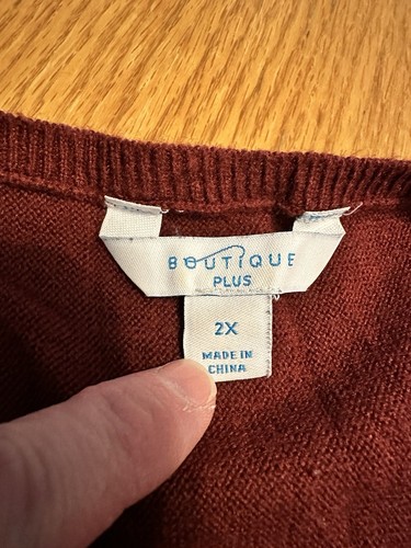 Boutique Plus Women's Sweater Top Size 2X Maroon 3/4 Sleeve Acrylic - Picture 2 of 6