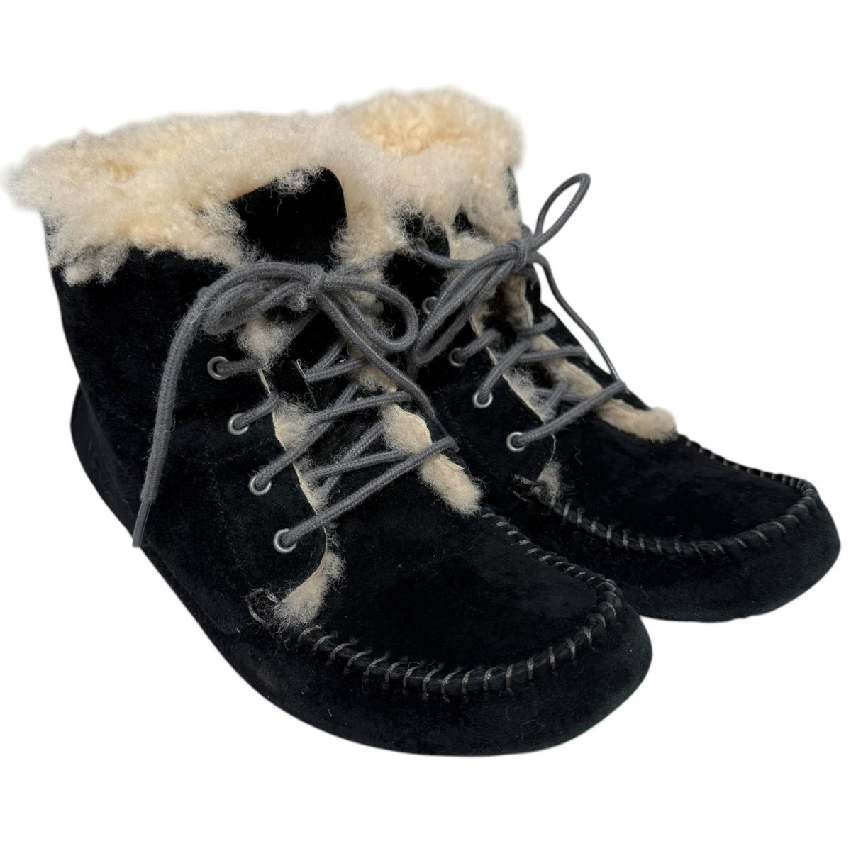 UGG Boots Size 6 Black Suede Leather Chickaree Mocassins Shearling 