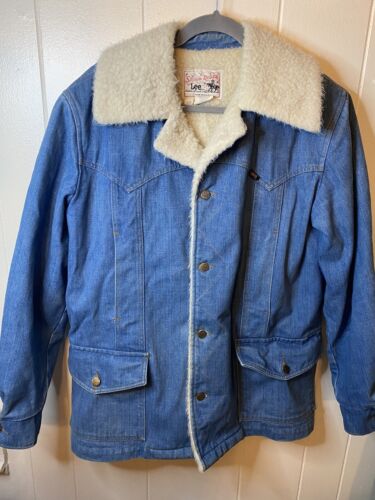 Vintage 60s/70s Lee Storm Rider Faux Fur Lined Jean Jacket Size 38R USA