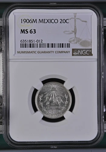 1906 M Mexico 20 Centavos NGC MS 63