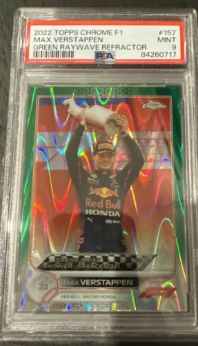 2022 Topps Chrome F1 Max Verstappen #157 green ray wave Refractor /99  PSA 9 
