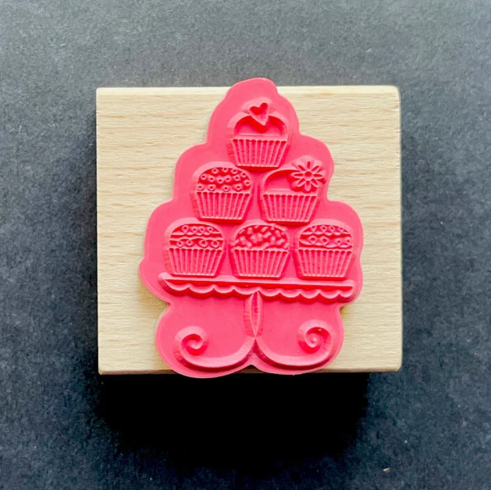 Hampton Art Rubber Stamp Cupcake Tower Food Baking Birthday Card Making Craft - Image 2 of 4