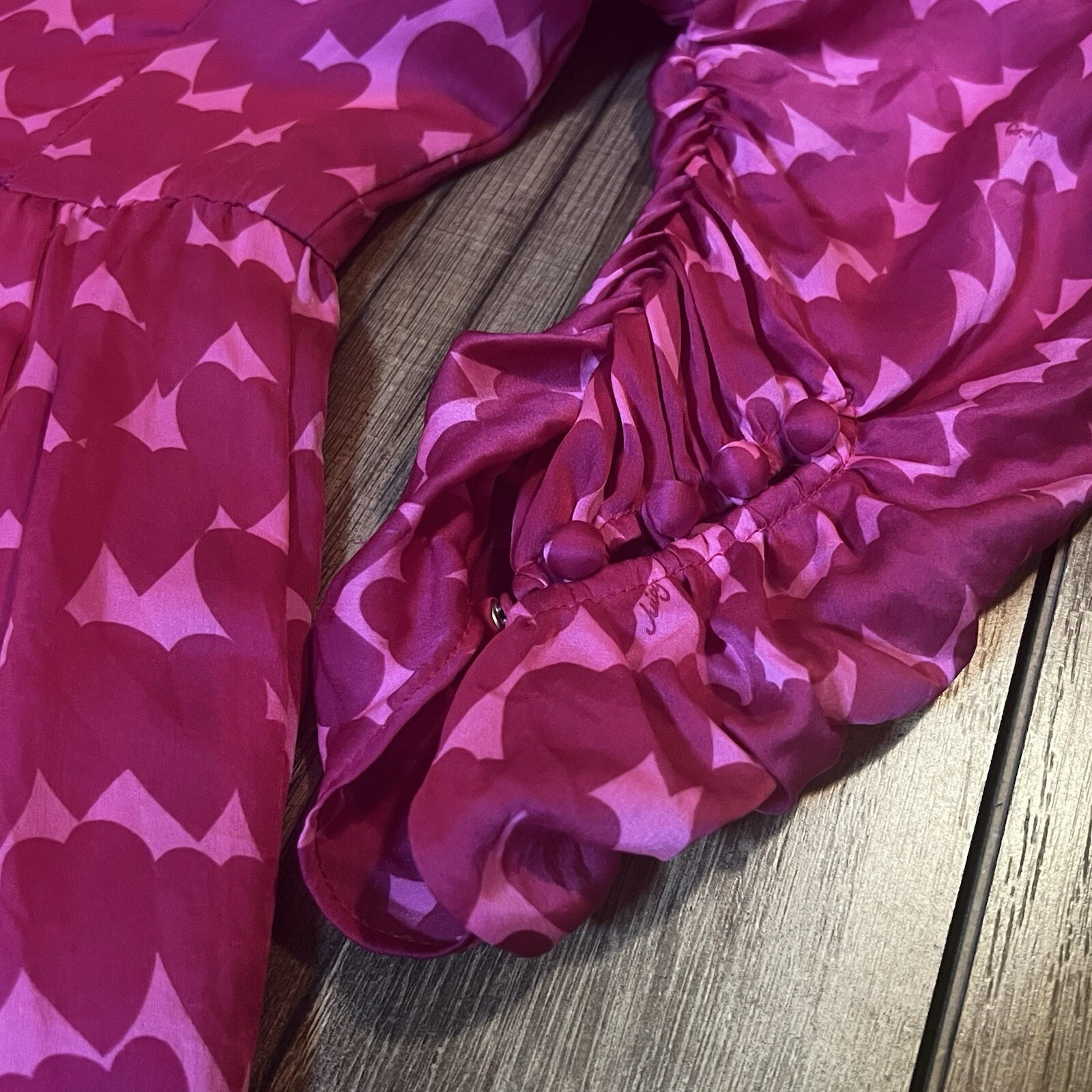 Juicy Couture Seta Donna Cuori Rosso Rosa San Valentino Scollo V Increspato Tg 0 Coquette