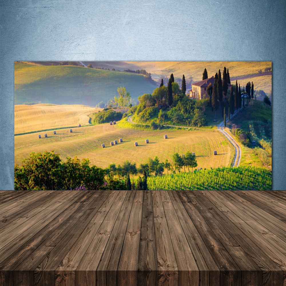 Crédence de cuisine en verre 140x70 fond de hotte paysage arbres champ pour mur de cuisine
