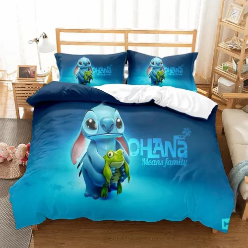 Cute Lilo & Stitch Duvet Cover Pillowcase 3-Piece Bedding Set Stitch Pillow Case - Picture 11 of 26