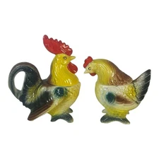 Vintage Artmark Japan Rooster & Hen Salt & Pepper Shakers – Hand Painted Ceramic
