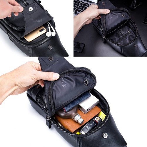 Genuine Leather Sling Bag for Men Crossbody Shoulder Chest Pack Hiking Casual... - Bild 5 von 8