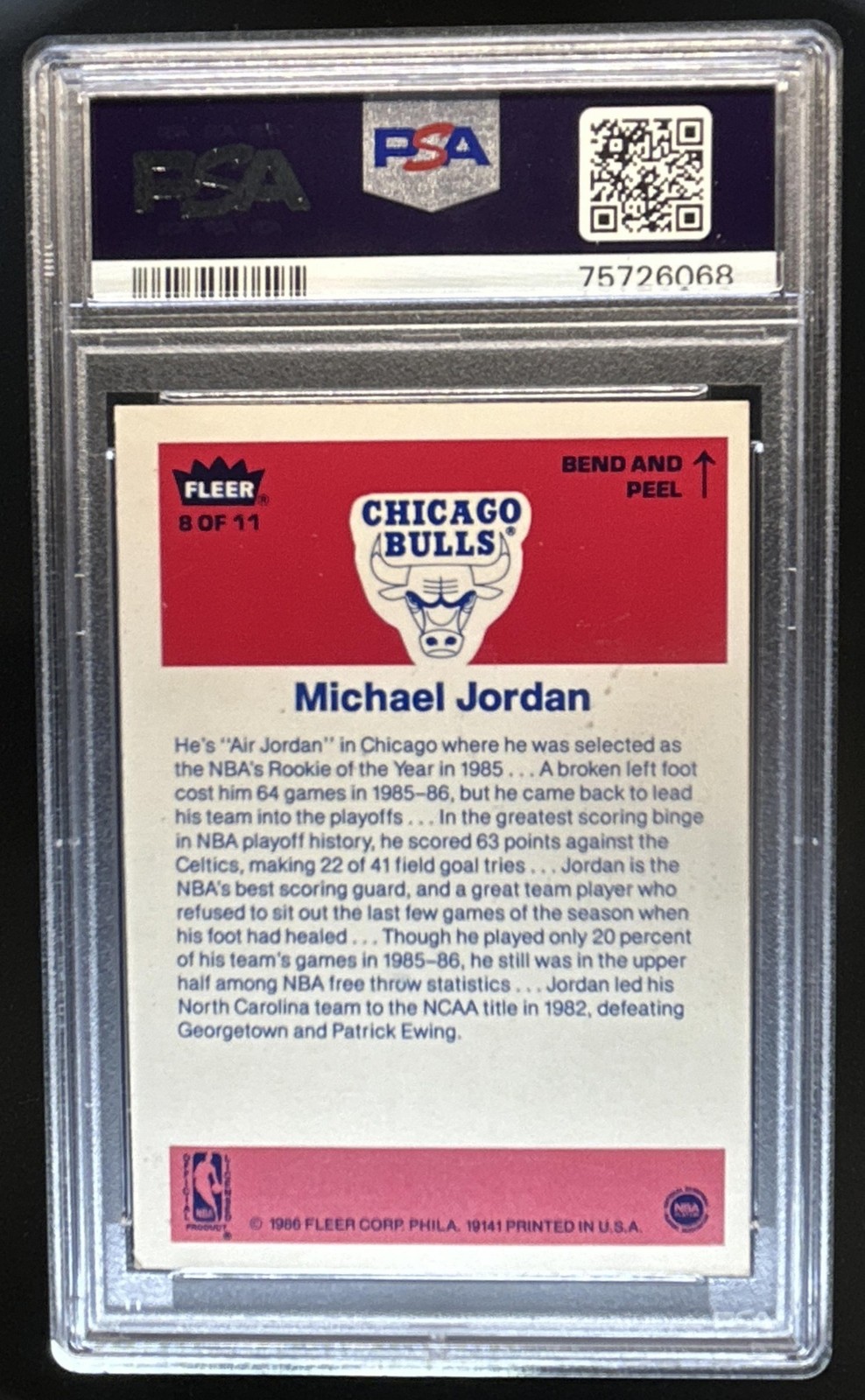1986-87 Fleer Michael Jordan Stickers Rookie RC #8 Bulls PSA 5 view 2