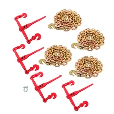 4 Set 3/8"-1/2" Ratchet Load Binder Chain and Binder Kit 9215lbs 10FT G80 Chains