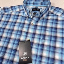 Ariat Pro Series Shirt Men's XL Mateo Long Sleeve Blue Plaid Button Down NWT