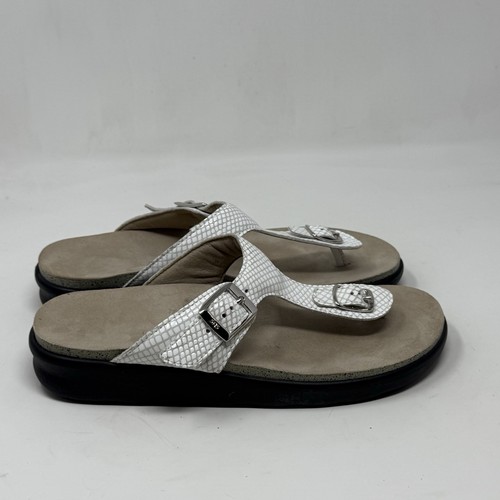 SAS Sanibel Sandals Womens 8 M White Leather Croc Print Thong Comfort Casual - Picture 3 of 15