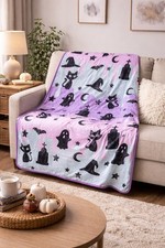 Halloween Plush Throw Blanket 60x48 Plush NWT New Pastel Ghost Black Cats
