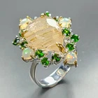Jewelry 14 ct Natural Rutilated Quartz Ring 925 Sterling Silver Size 8 /R470752