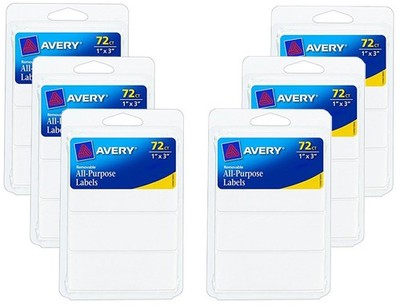 Writable Removable White Rectangular 1x3 Inch Avery Labels Pack of 6