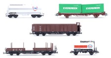 ROCO/JOUEF 'HO' GAUGE RAKE OF 5 ASSORTED TANK/CONTAINER/OPEN/FLAT WAGONS
