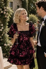 NWT Alice + Olivia “Emmalou” Black Floral Mini Dress ~ Sz 0