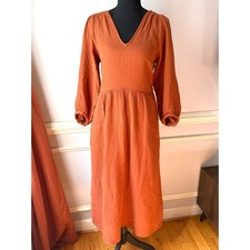 Madewell Lightspun V-Neck Midi Dress XS Burnt Clay Cotton Gauze Open Back Rust