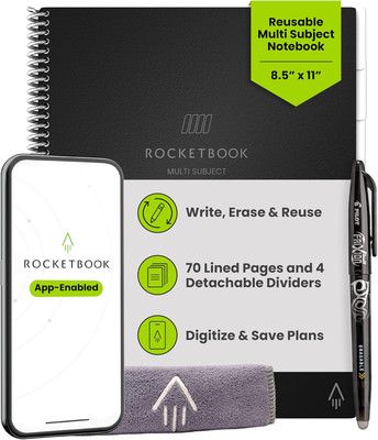 Rocketbook Multi-Subject Reusable Smart Notebook, Notebook for School and Work,