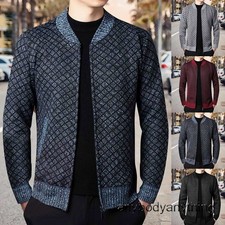 Men Zipper Knitted Cardigan Stand Up Collar Sweater Jacket Autumn Casual Loose