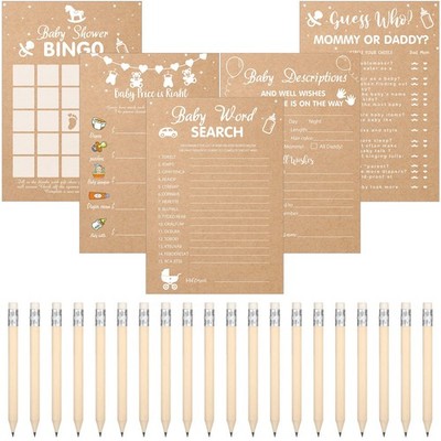 145 Pcs Rustic Baby Shower Games for Girl and Boy 5 Games Set Baby Shower Gam