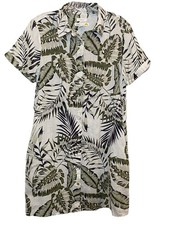 C&C California Linen Dress Palm Leaf Women's Small White Floral Beach Boho