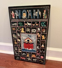 Noah's Ark Wall Hanging Picture Brightly Colored On Wood