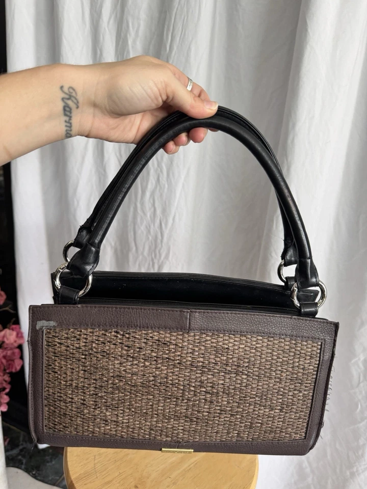 Винтажная дизайнерская сумочка Miche — минималистская тканая коричневая сумочка середины века - Изображение 2 из 4