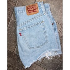 Levi's 501 Cut Off Shorts Blue Distressed Classic Light Wash Button Fly Size 28