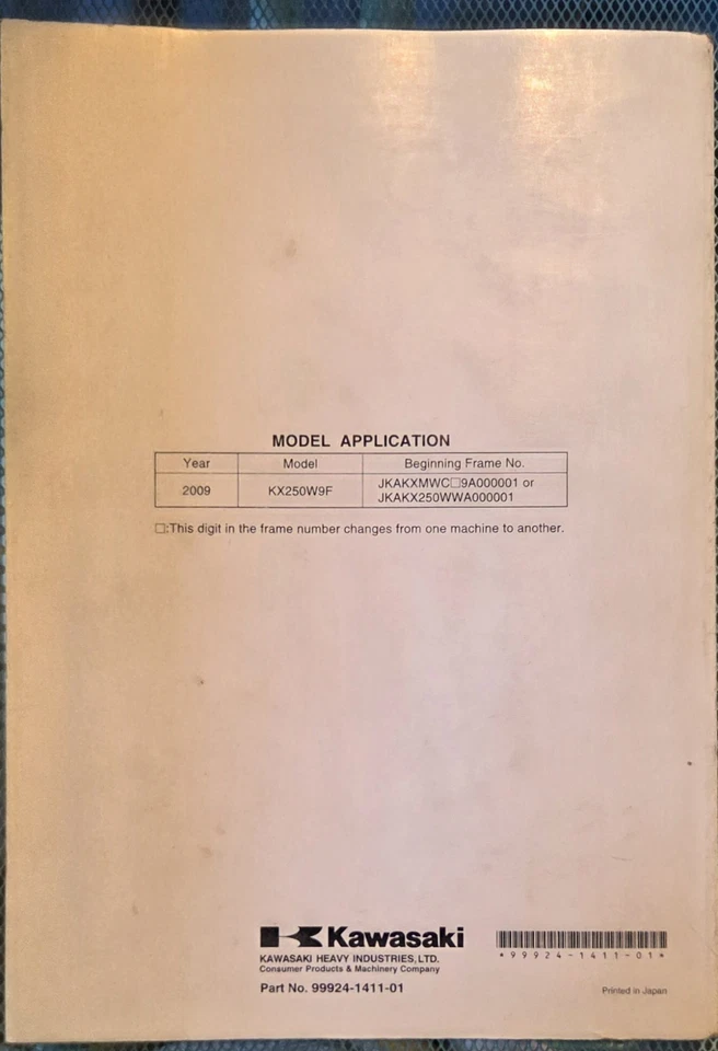 Manual de reparación de servicio OEM 2009 KX250F KX 250 F 250F KX250W9F pieza # 99924-1411-01 Foto 4 de 4