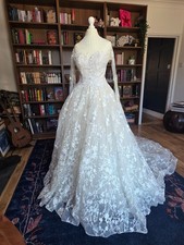 Long Sleeve Lace Ivory Sweetheart Wedding Dress Ballgown 27" Waist 34" Bust