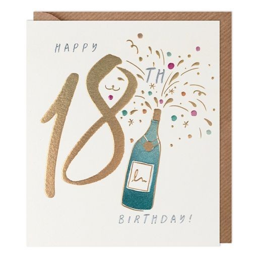 18th Birthday Card Eighteen Champagne - Stylish Gold Foiled Greeting Card